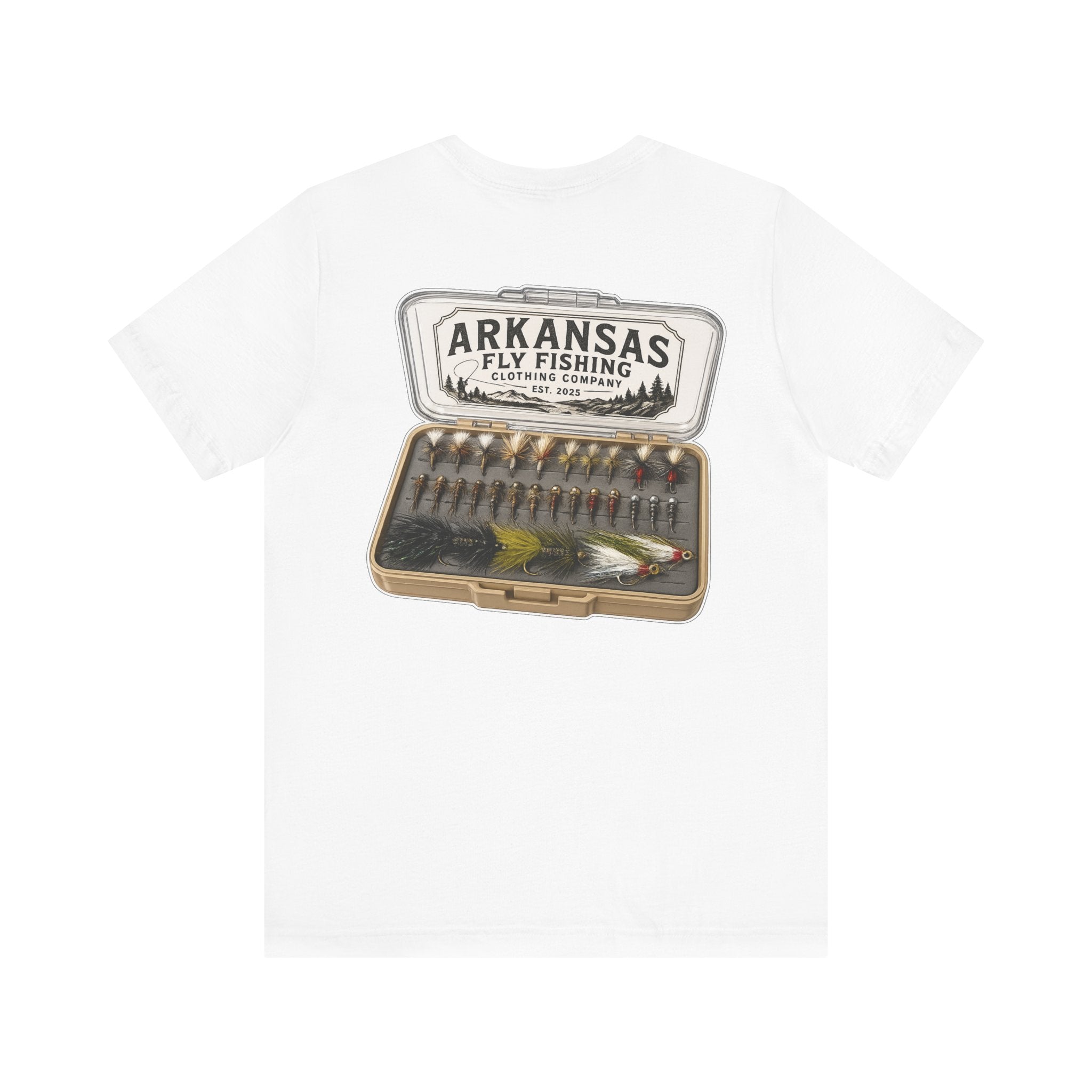 Athletic Fit Runs Small ARKANSAS FLY FISHING CLOTHING COMPANY - FLY BOX Unisex Jersey Short Sleeve Tee