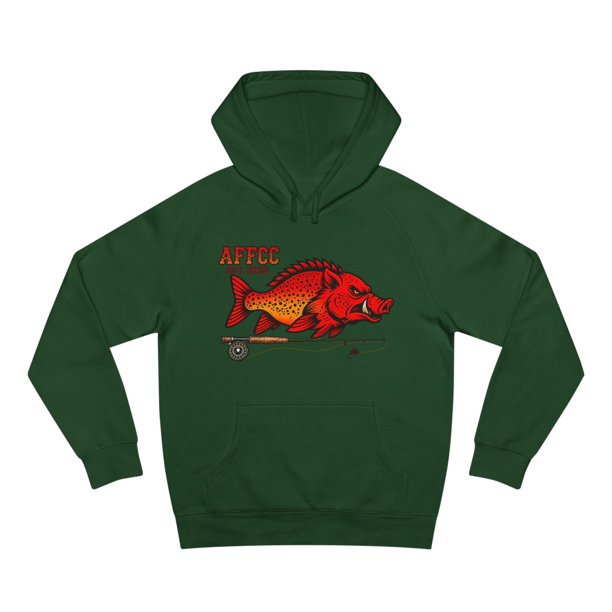 Arkansas Fly Fishing Clothing Company Hoodie — AFFCC EST. 2025 Hog/Trout With Rod Graphic