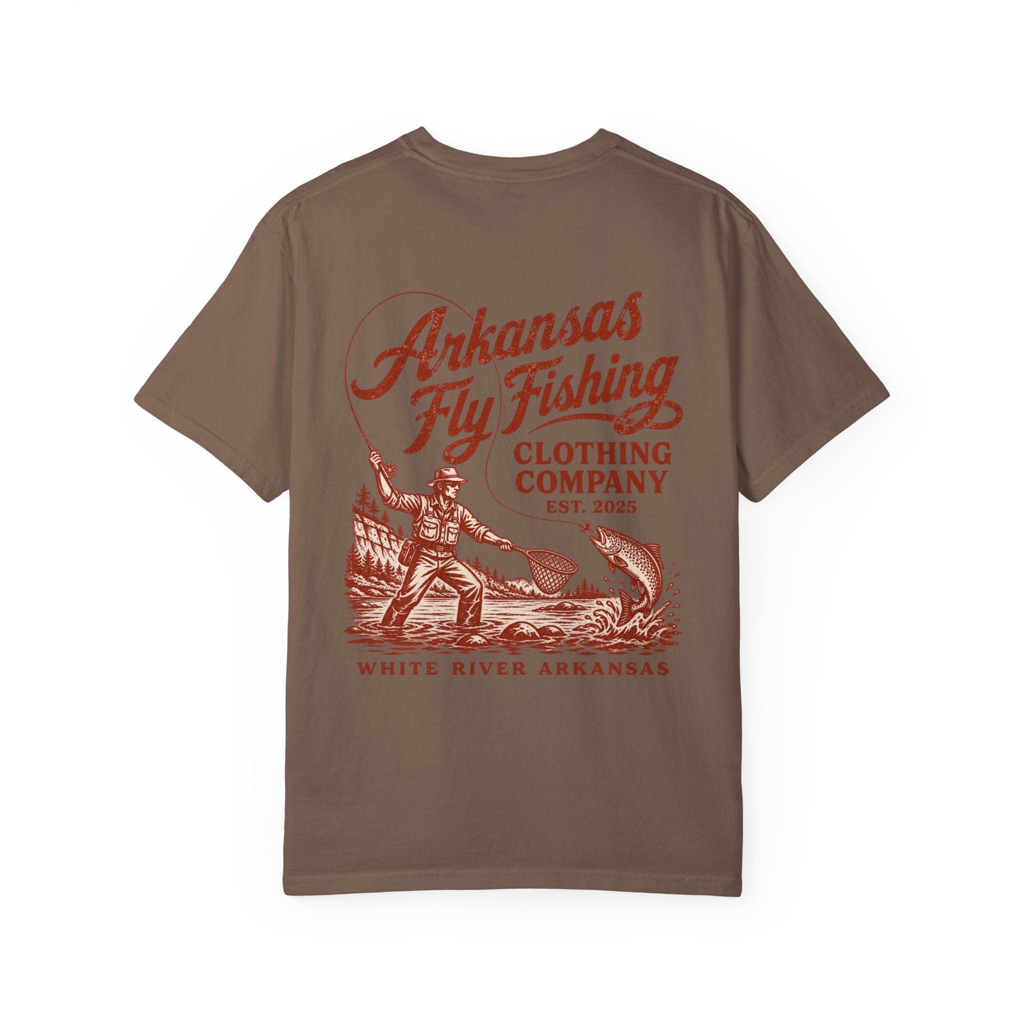 AFFC Arkansas Fly Fishing Hog/Trout Patch T-Shirt | Small Chest Graphic Large Back Graphic