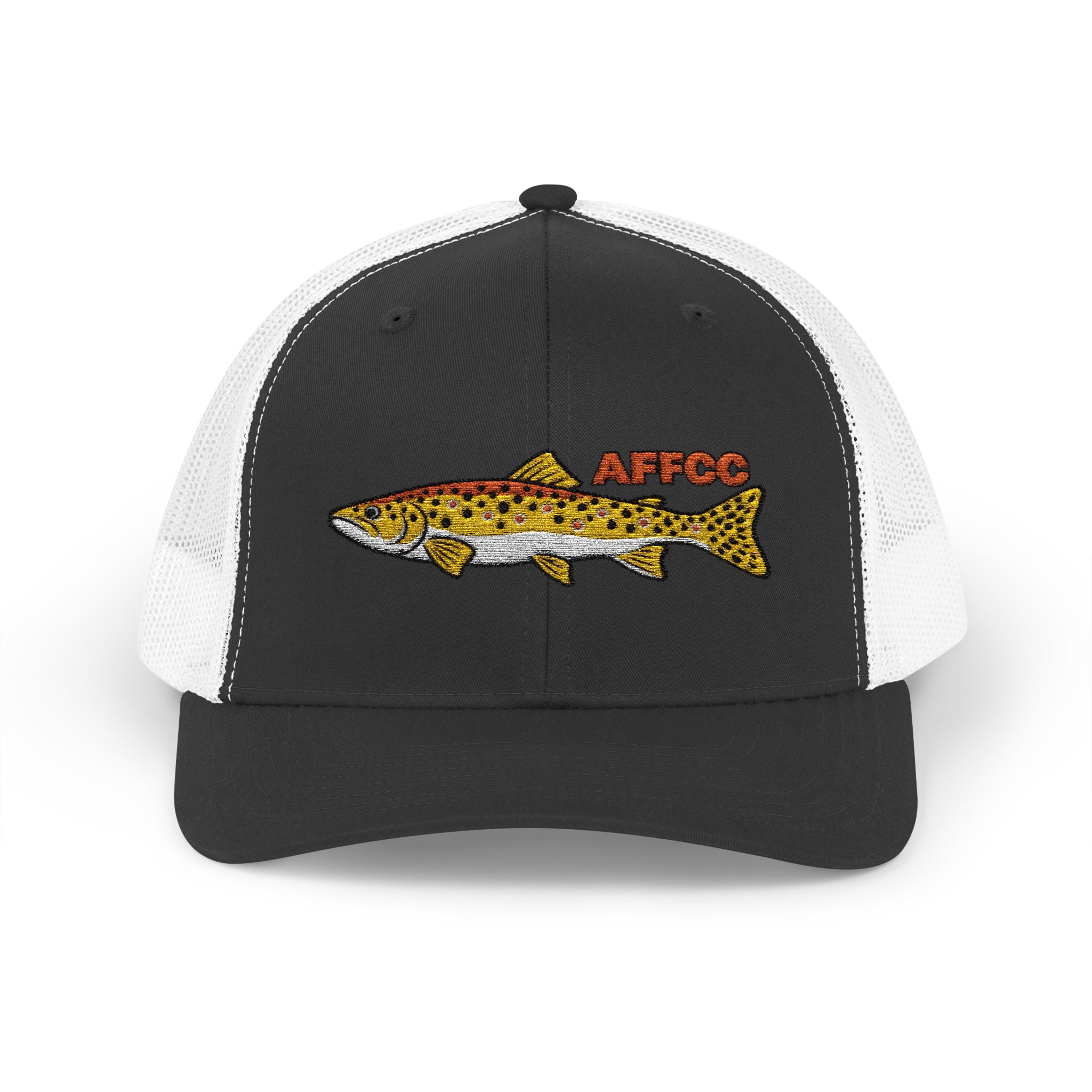 AFFCC Brown Trout Embroidered Trucker Hat – Embroidered Brown Trout ‘AFFCC’ Fishing Hat