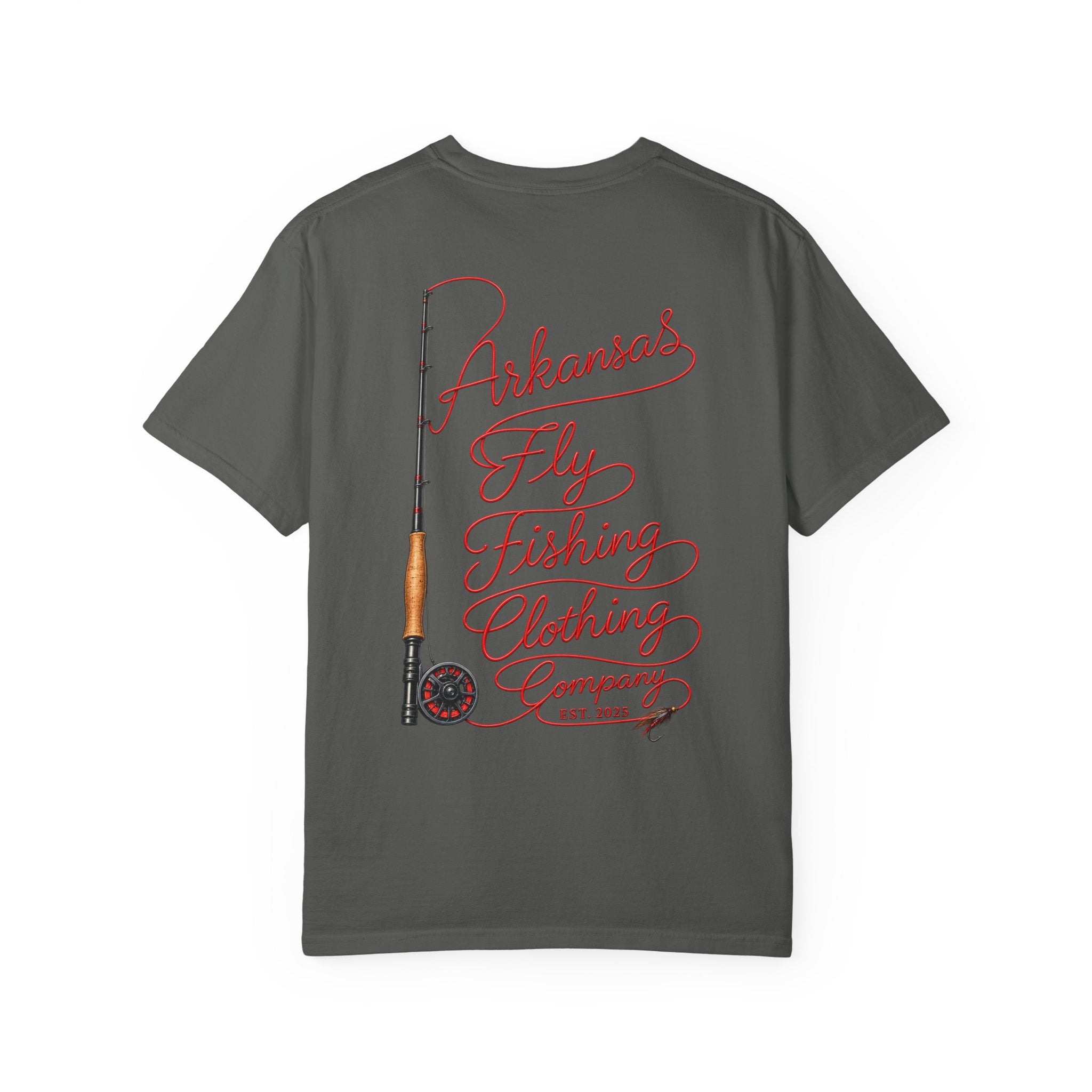 Arkansas Fly Fishing Clothing Company T-Shirt | Fly Rod Script Back Print