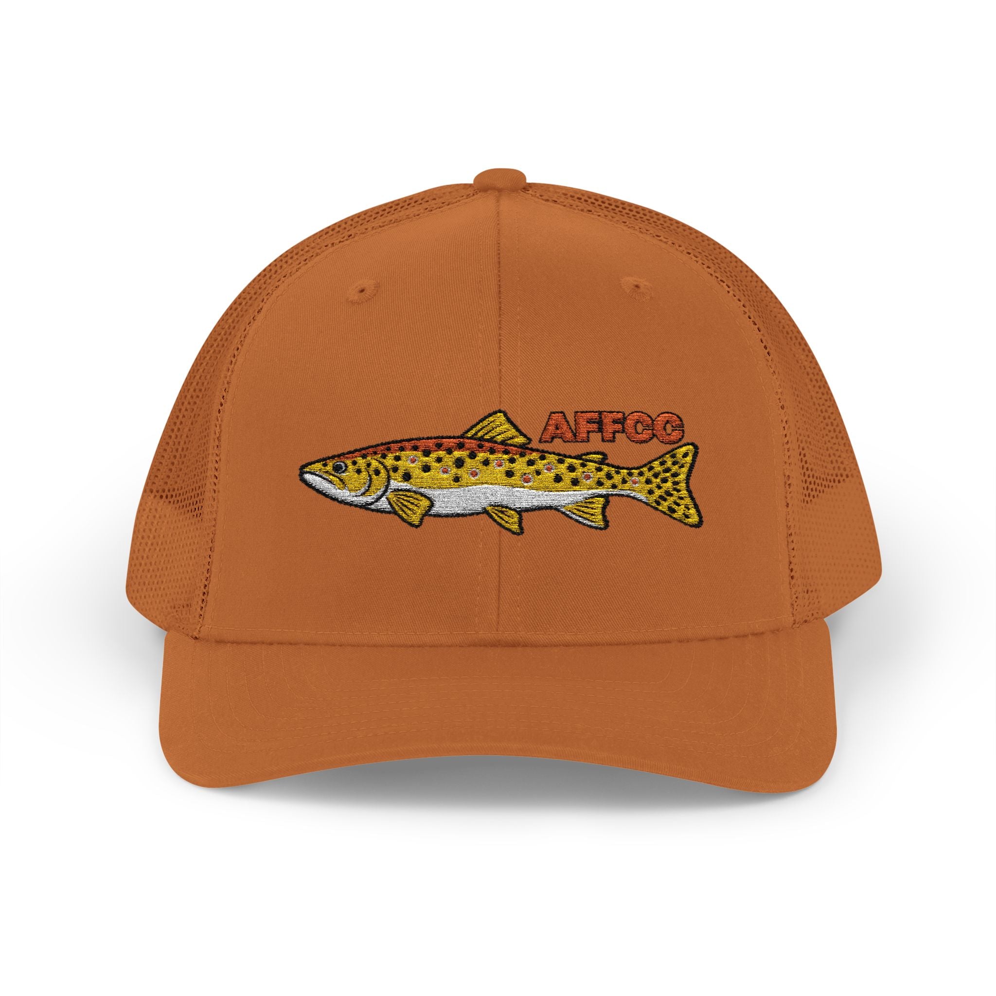 AFFCC Brown Trout Embroidered Trucker Hat – Embroidered Brown Trout ‘AFFCC’ Fishing Hat