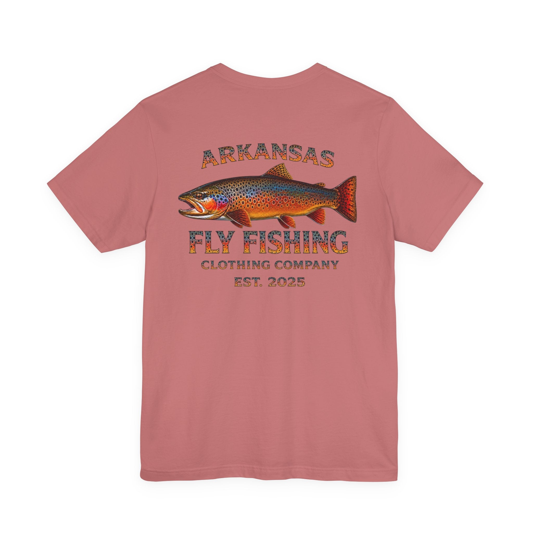 Athletic fit Runs Small AFFCC Arkansas Fly Fishing Tee – Brown Trout Graphic Short Sleeve Shirt