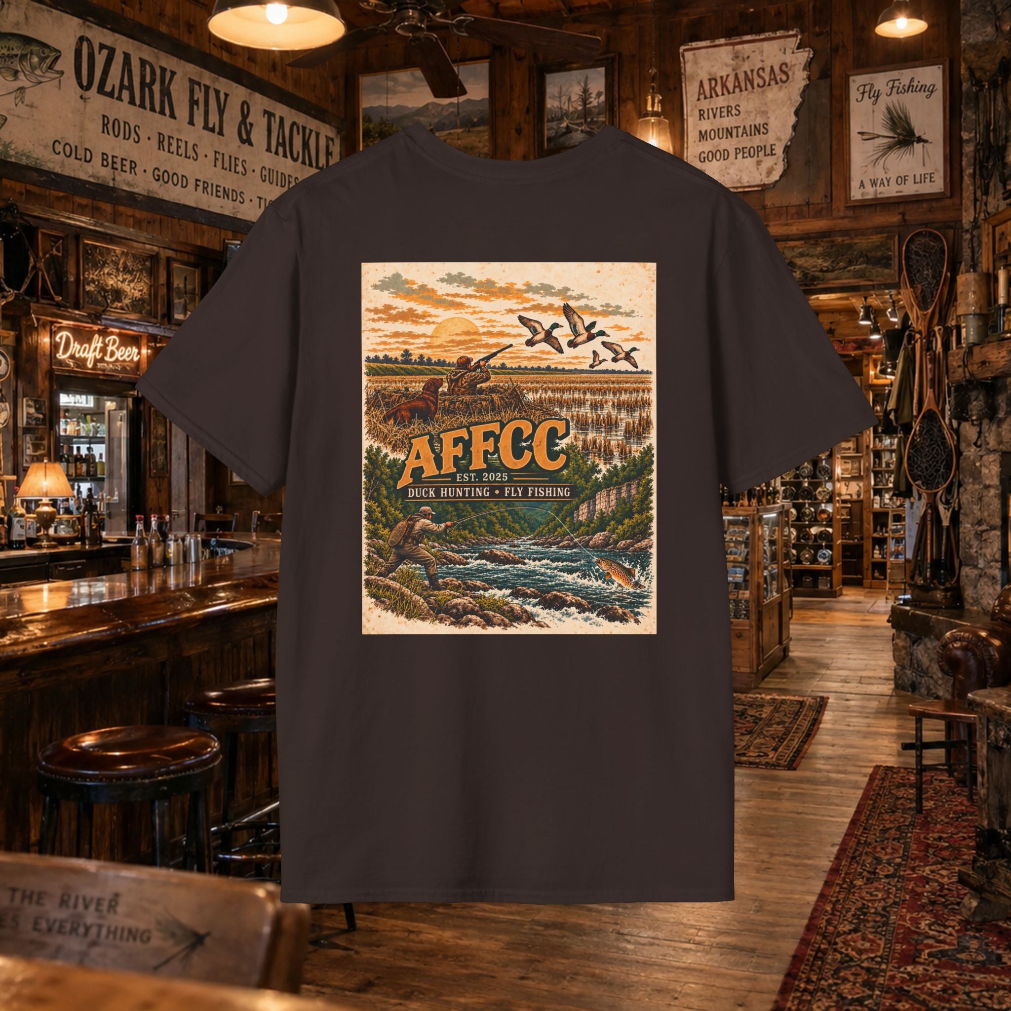 AFFCC Duck Hunting Fly Fishing Vintage Graphic T-Shirt — AFCCC T-Shirt