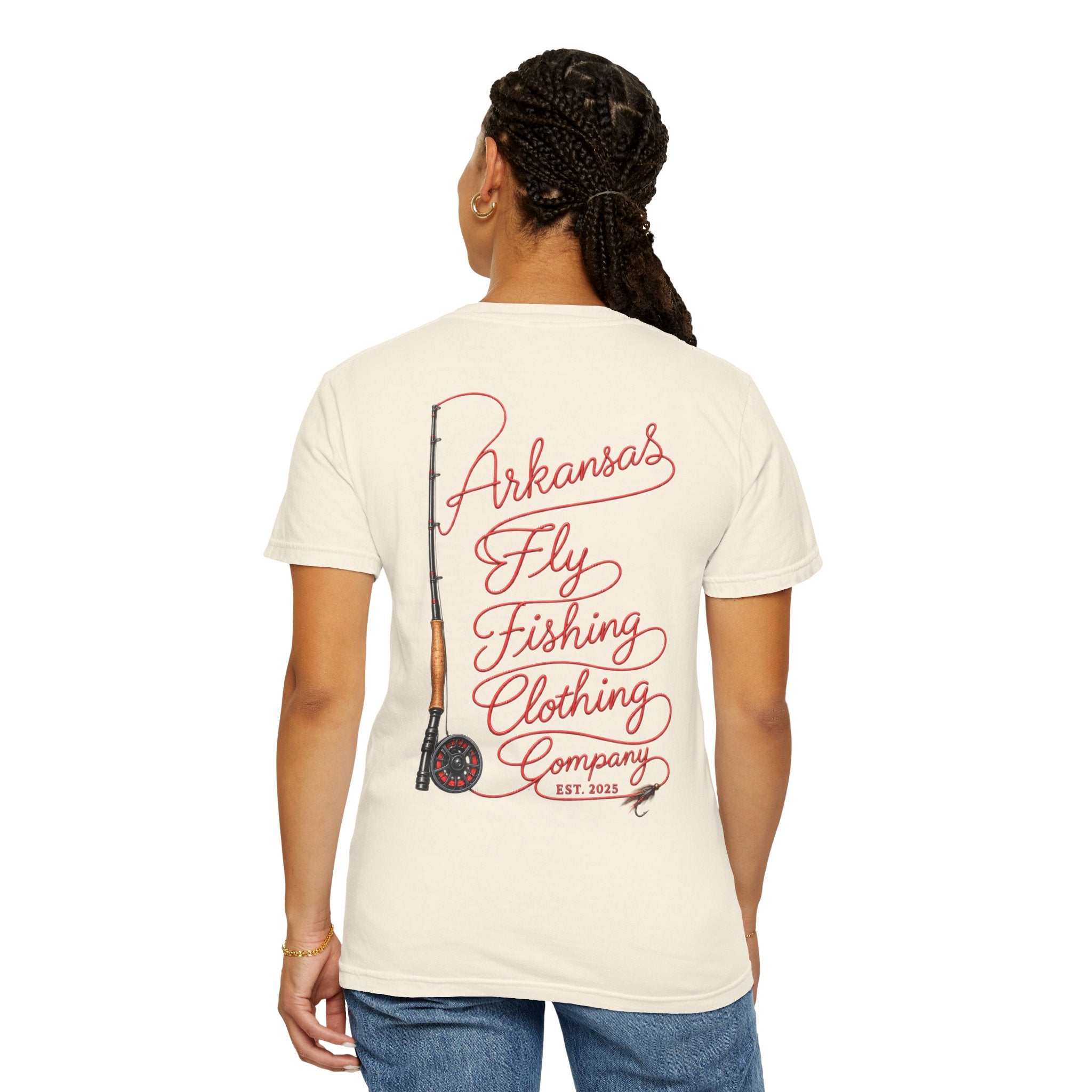 Arkansas Fly Fishing Clothing Company T-Shirt | Fly Rod Script Back Print