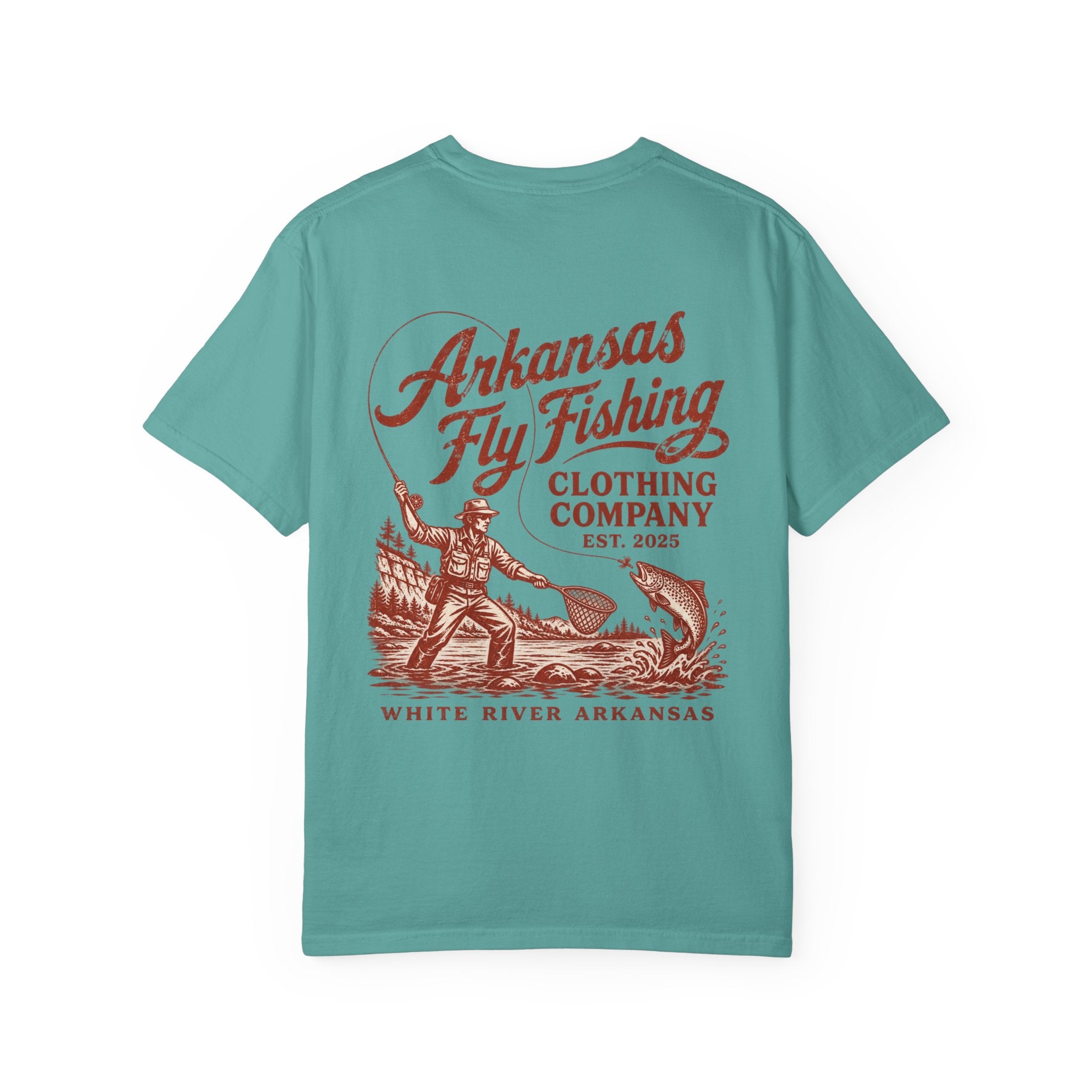 AFFC Arkansas Fly Fishing Hog/Trout Patch T-Shirt | Small Chest Graphic Large Back Graphic