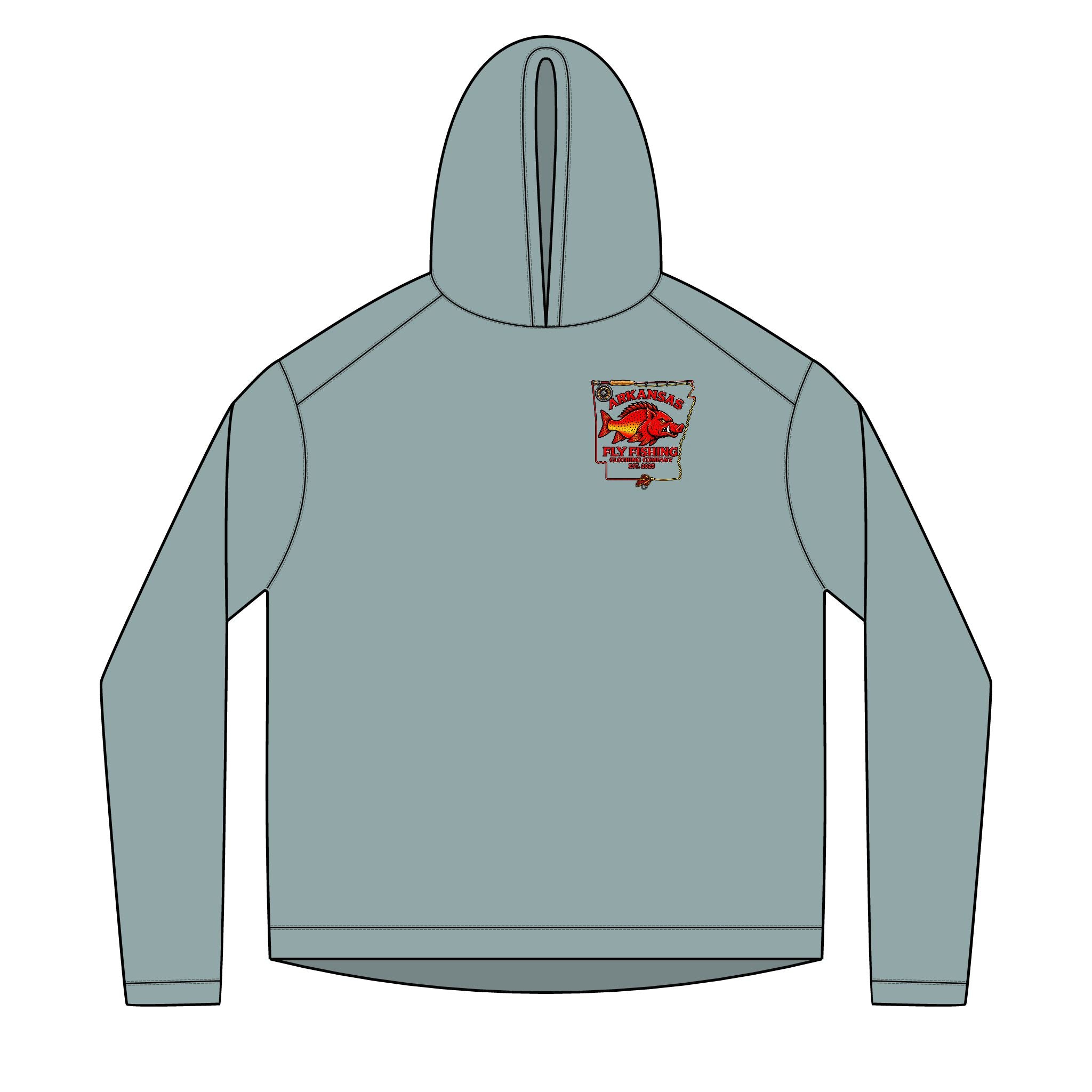 AFFCC Arkansas State Brown Trout Print Sun Hoodie — Brown Trout State Map Sun Hoodie
