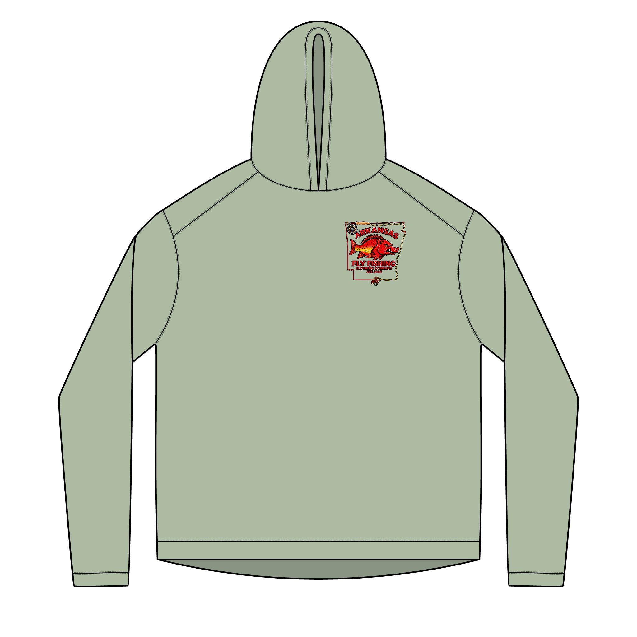 AFFCC Arkansas State Brown Trout Print Sun Hoodie — Brown Trout State Map Sun Hoodie