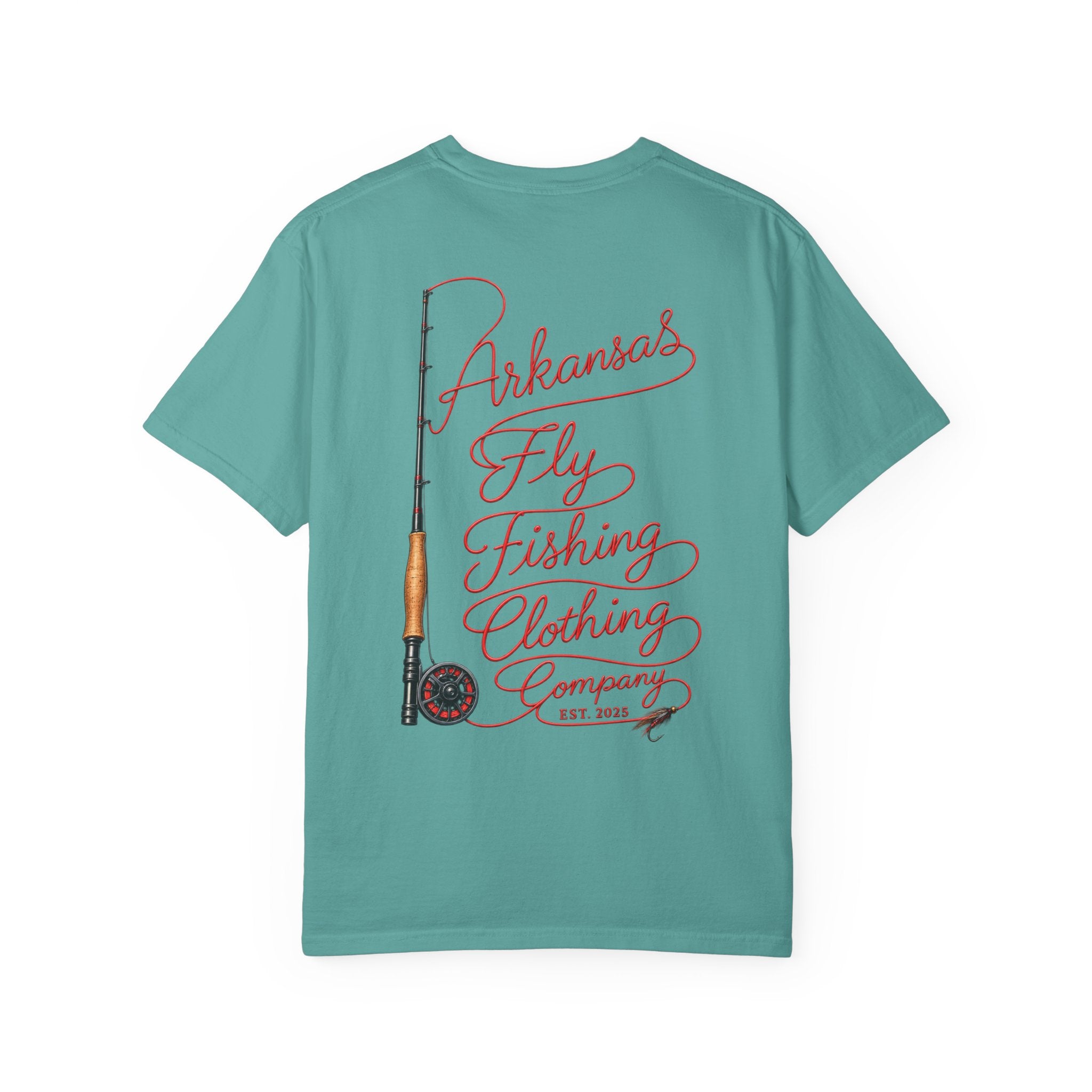 Arkansas Fly Fishing Clothing Company T-Shirt | Fly Rod Script Back Print