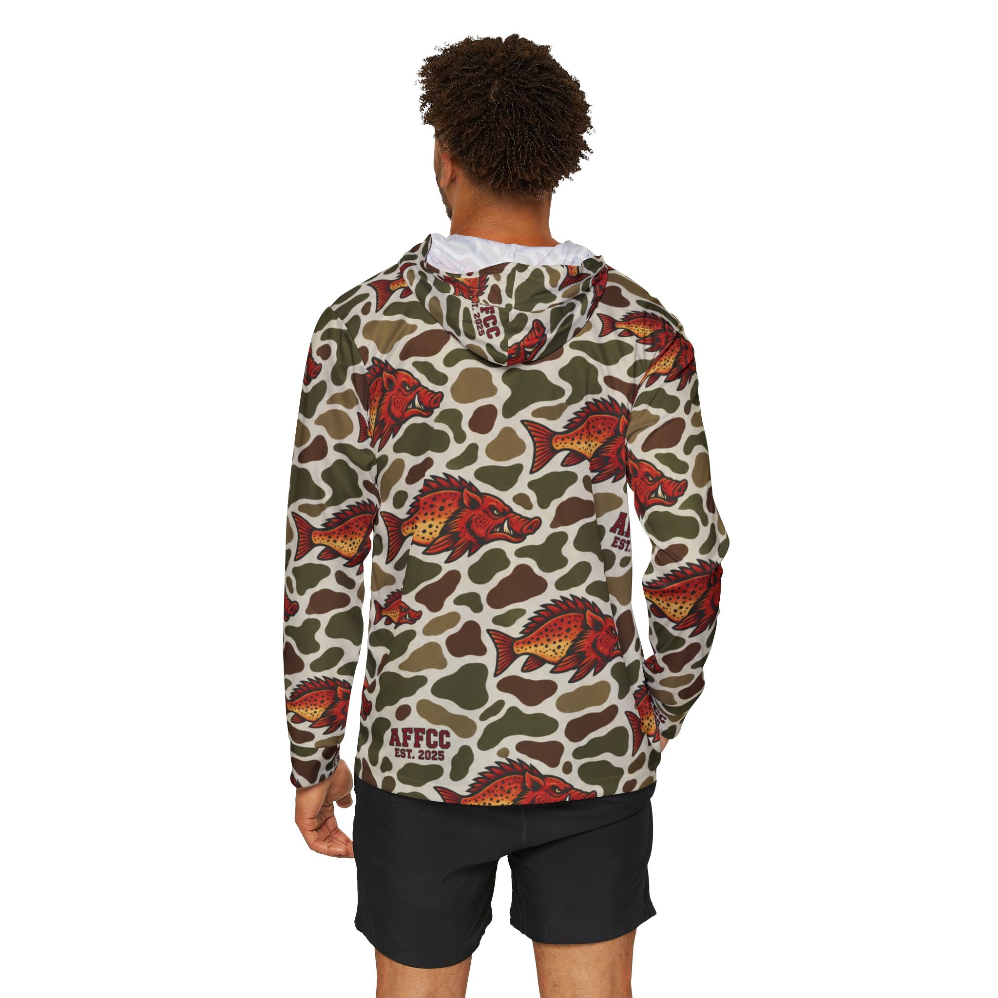 AFFCC EST. 2025 Camo All Sublimation Print Hoodie — Camouflage Fish Camo All-Over Print Sports Warmup Hoodie
