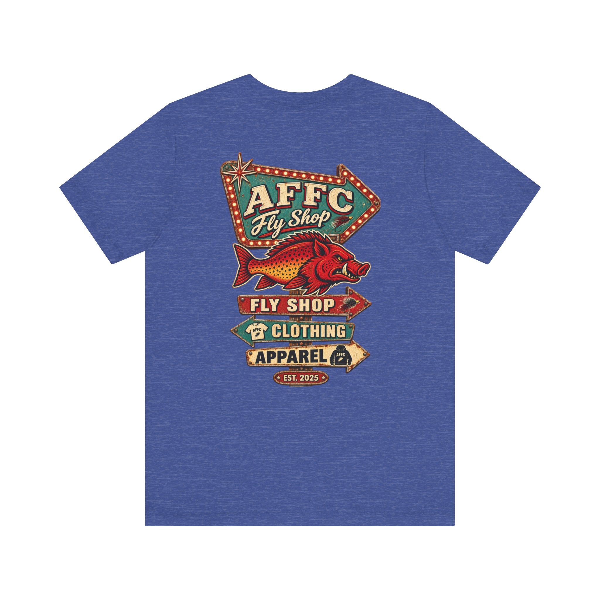 Athletic Fit Runs Small AFFCC Fly Shop T-Shirt — Retro Fish Sign Graphic Tee (AFFC Fly Shop)