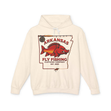 Arkansas Fly Fishing Clothing Company Color Comforts Hoodie — Vintage Hog/Trout Graphic