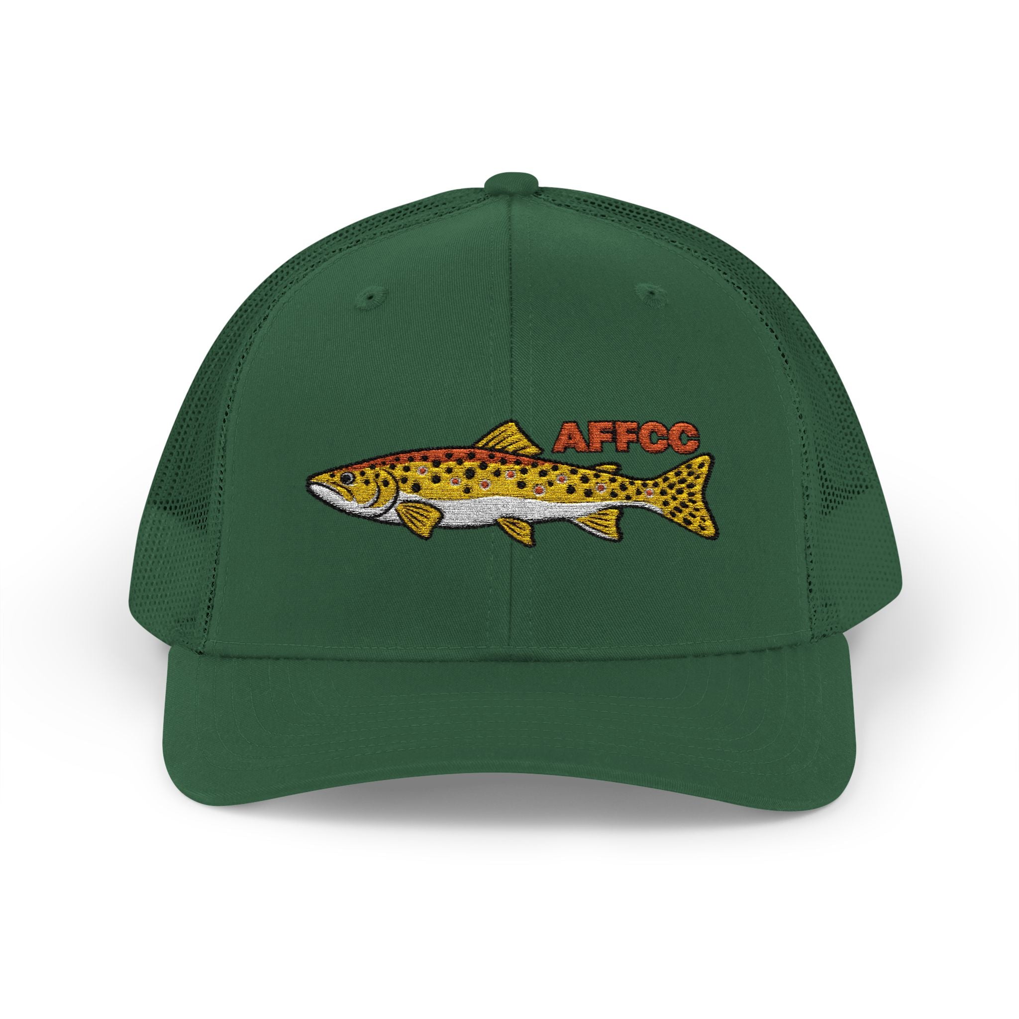AFFCC Brown Trout Embroidered Trucker Hat – Embroidered Brown Trout ‘AFFCC’ Fishing Hat