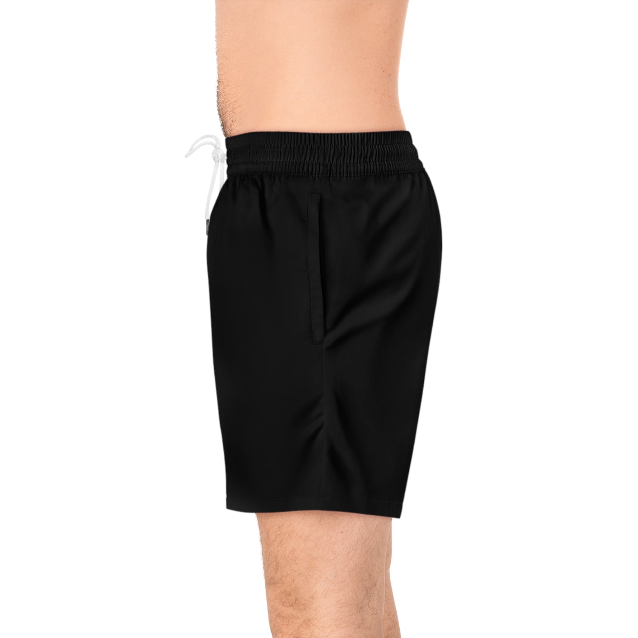 Men's Black Swim Shorts with 'AFTCC' Fishing Marlin Graphic
