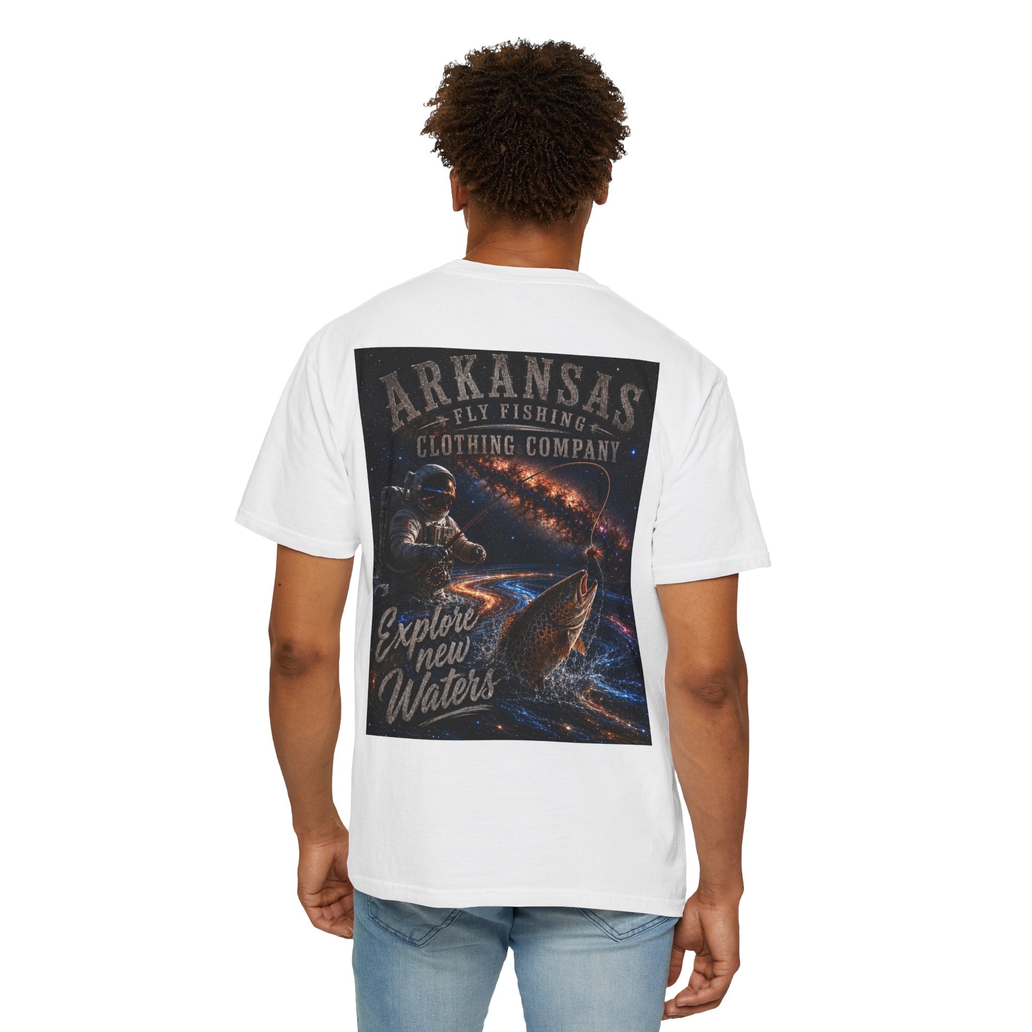 Astronaut Arkansas Fly Fishing Clothing Company T-Shirt — "Explore New Water" Graphic Tee