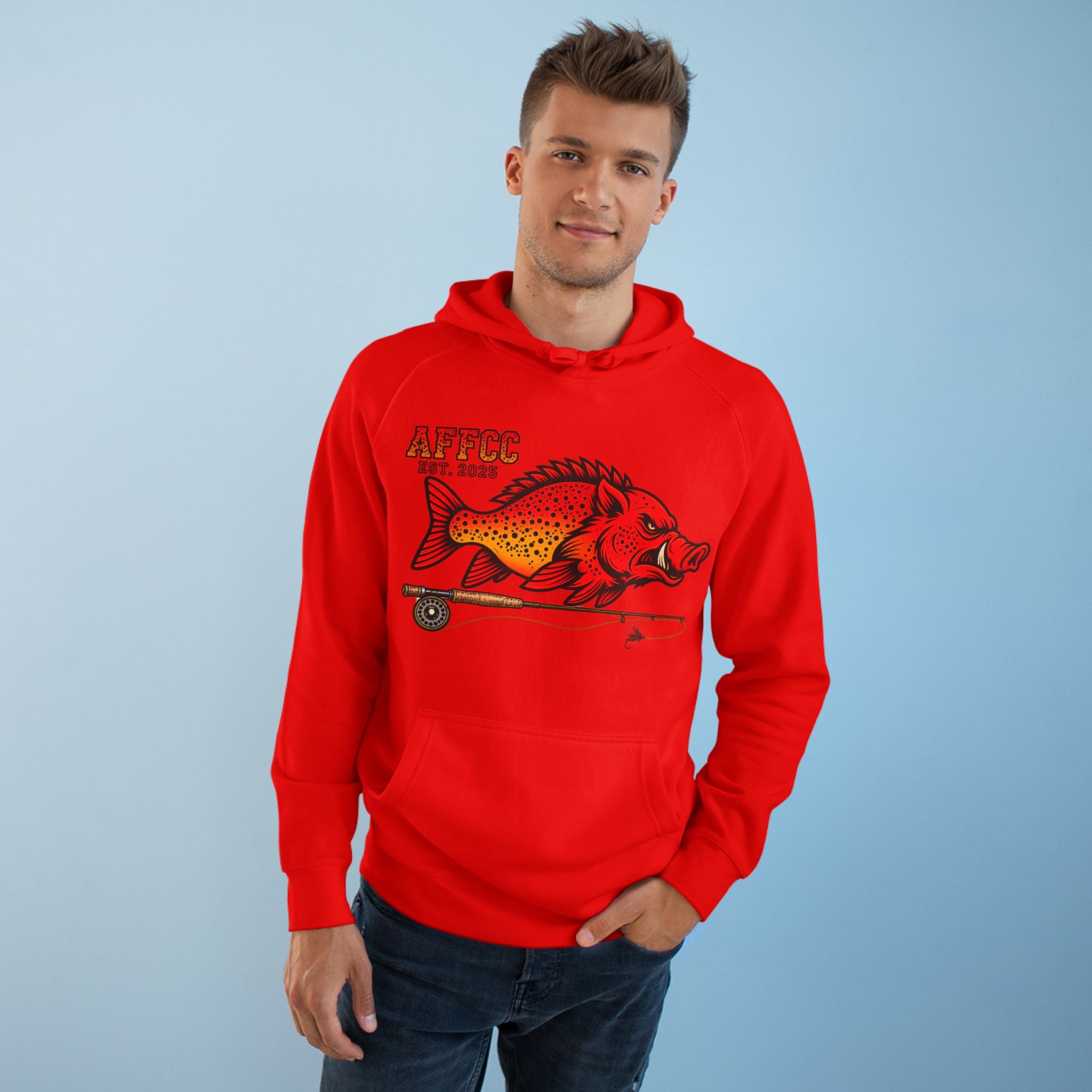 Arkansas Fly Fishing Clothing Company Hoodie — AFFCC EST. 2025 Hog/Trout With Rod Graphic