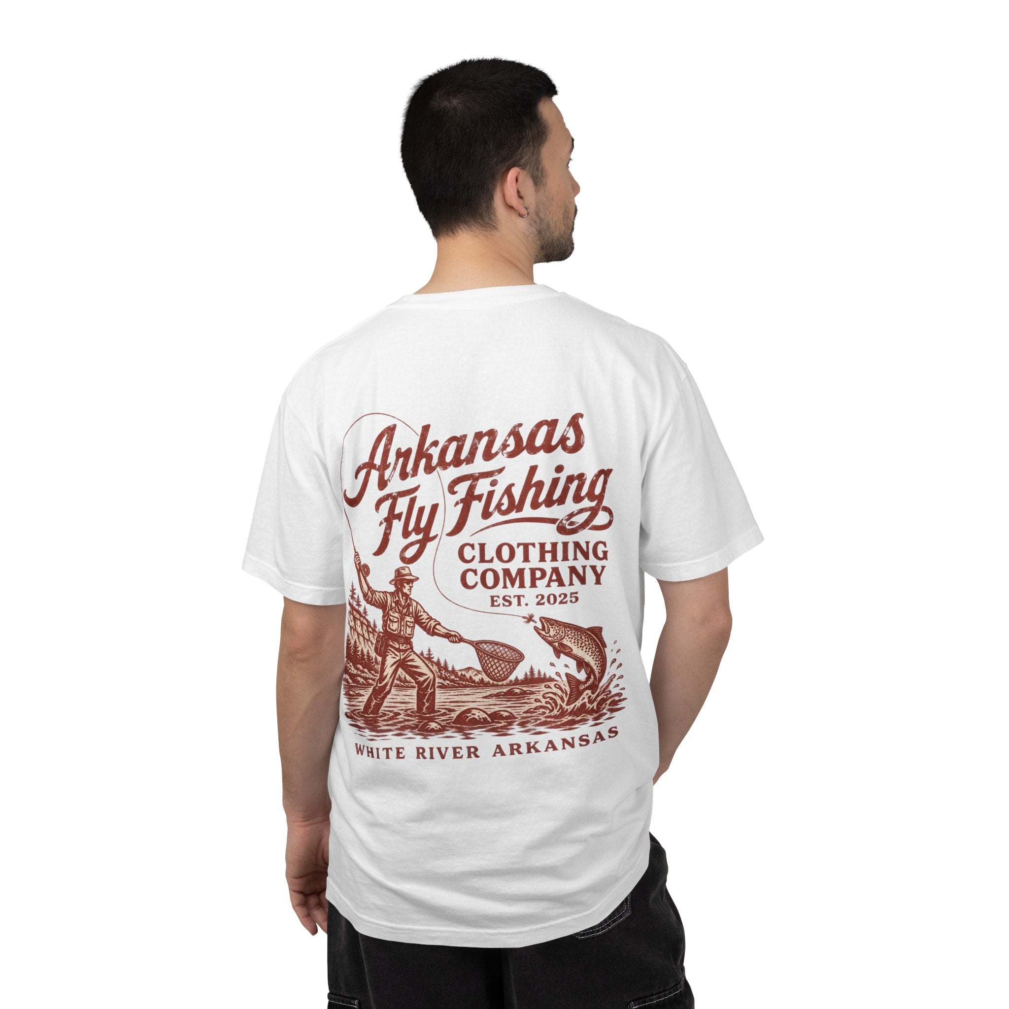 AFFC Arkansas Fly Fishing Hog/Trout Patch T-Shirt | Small Chest Graphic Large Back Graphic