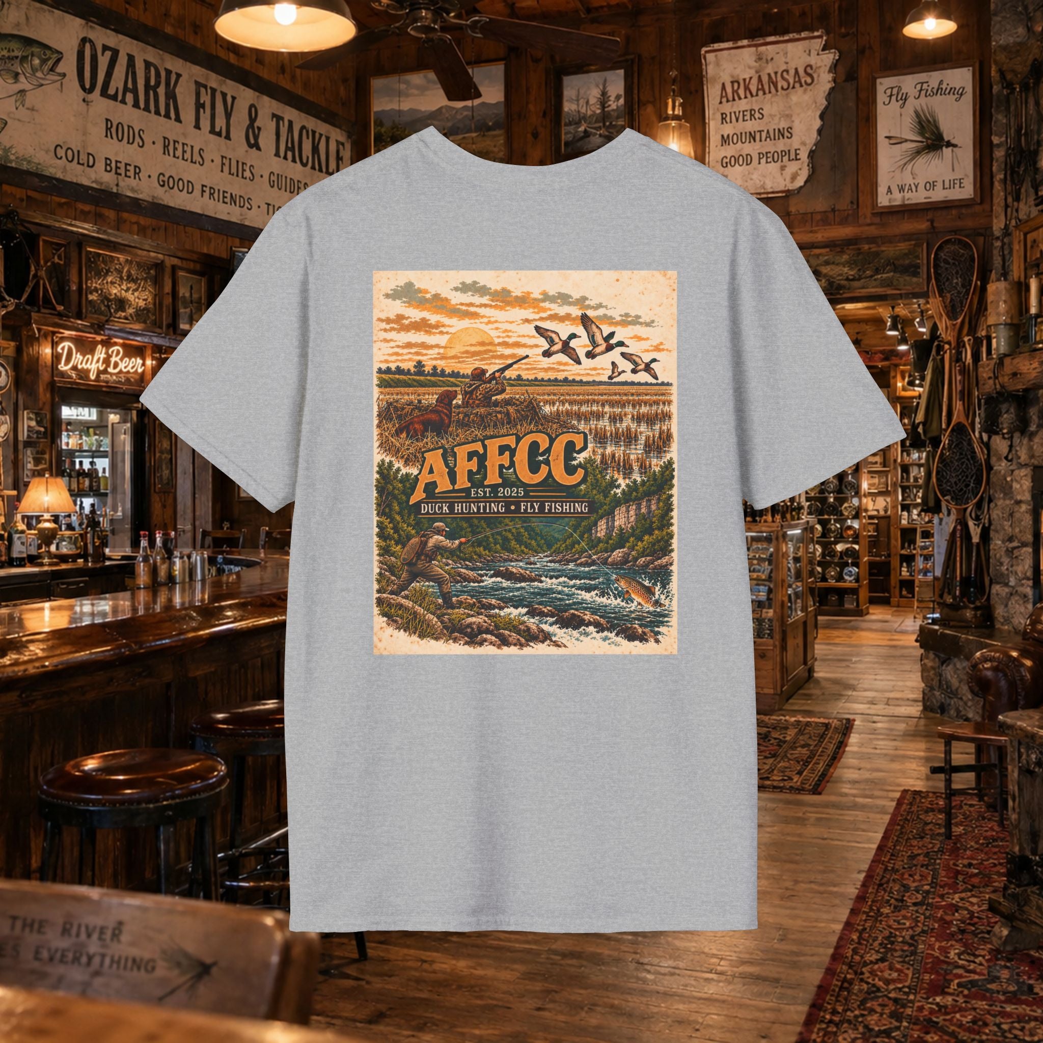 AFFCC Duck Hunting Fly Fishing Vintage Graphic T-Shirt — AFCCC T-Shirt