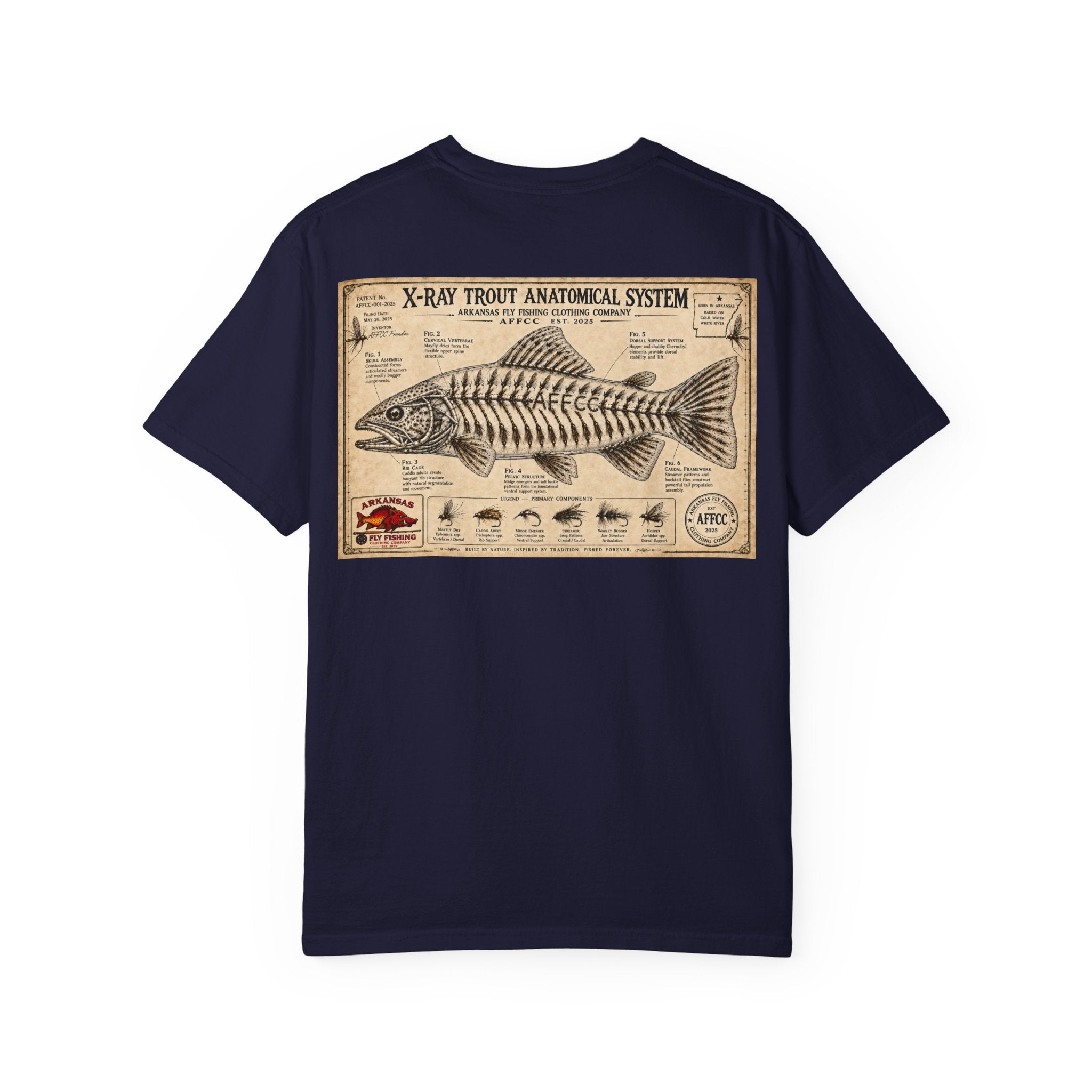Arkansas Fly Fishing Clothing Company T-Shirt — X-Ray Trout Anatomy Graphic