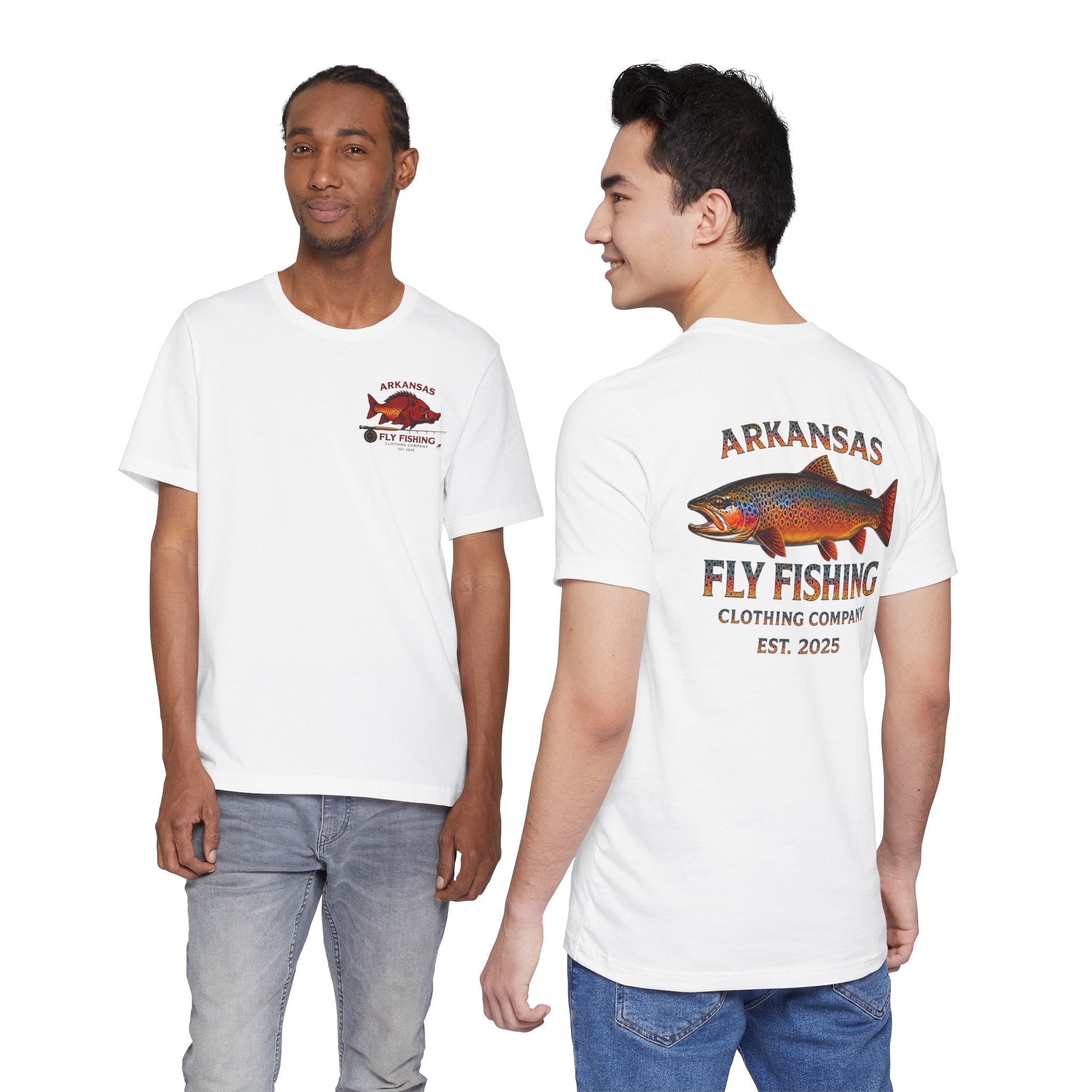 Athletic fit Runs Small AFFCC Arkansas Fly Fishing Tee – Brown Trout Graphic Short Sleeve Shirt