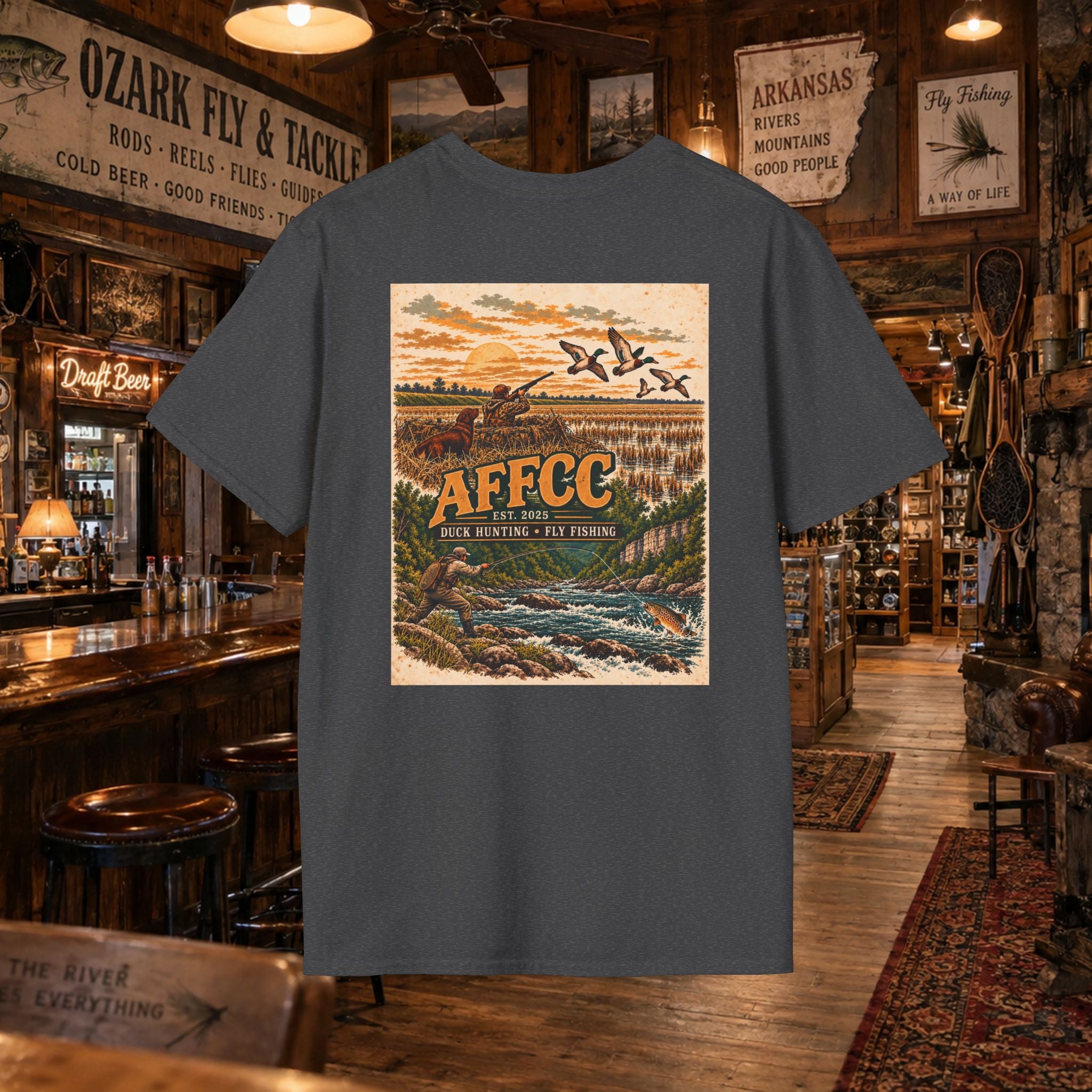 AFFCC Duck Hunting Fly Fishing Vintage Graphic T-Shirt — AFCCC T-Shirt