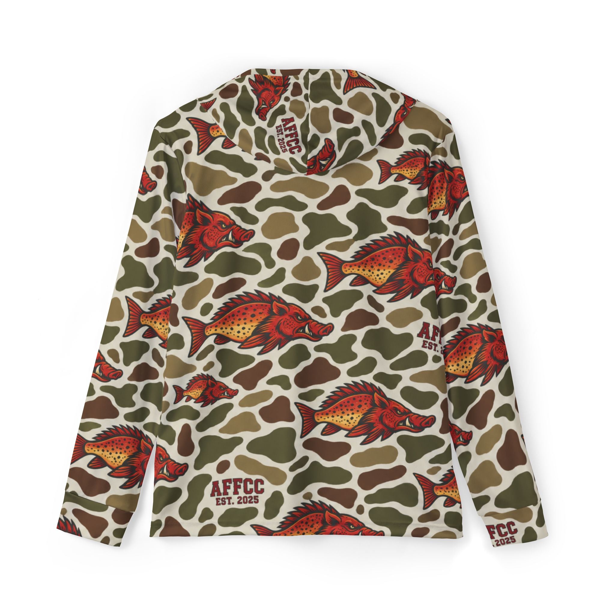 AFFCC EST. 2025 Camo All Sublimation Print Hoodie — Camouflage Fish Camo All-Over Print Sports Warmup Hoodie