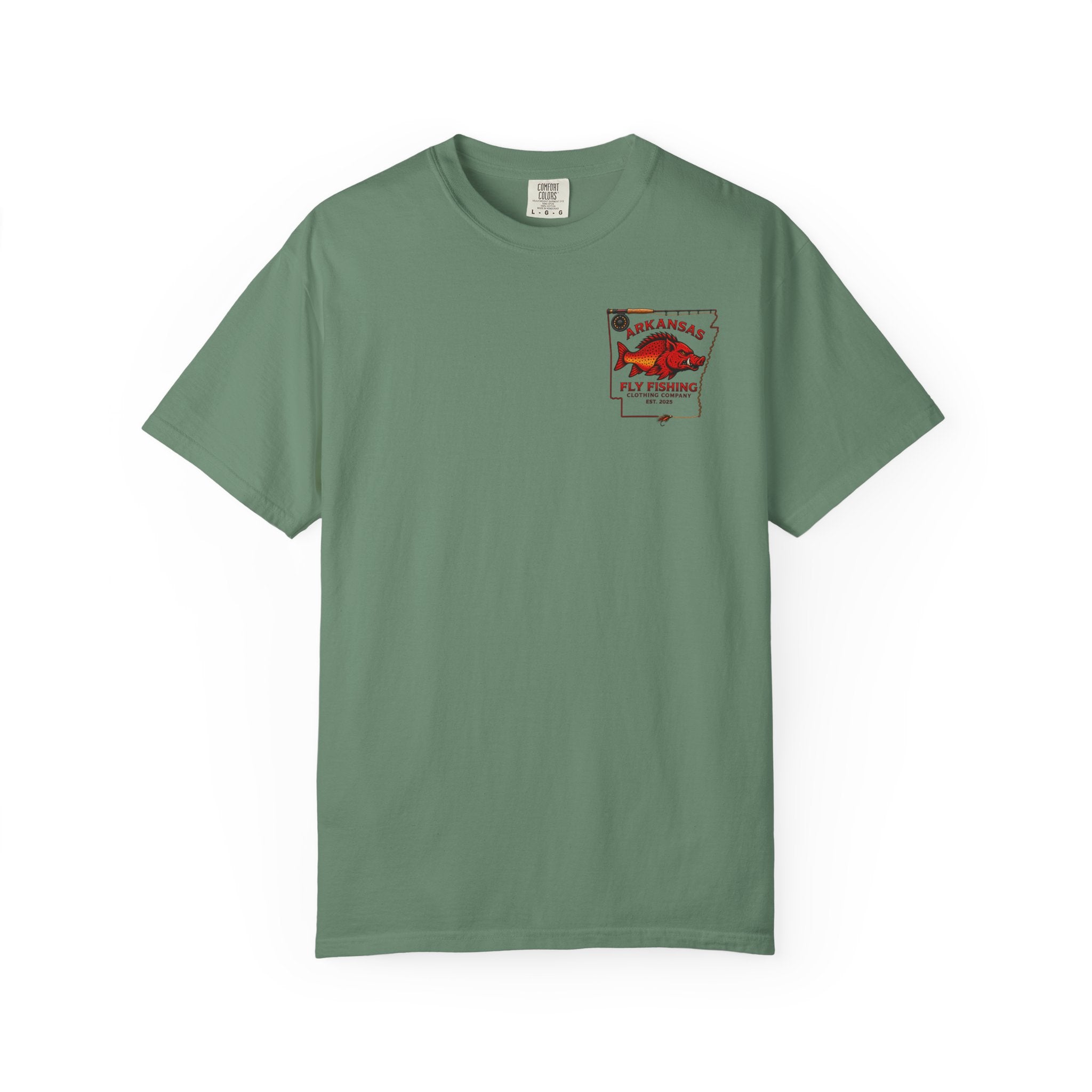 Arkansas Fly Fishing Clothing Company T-Shirt | Fly Rod Script Back Print