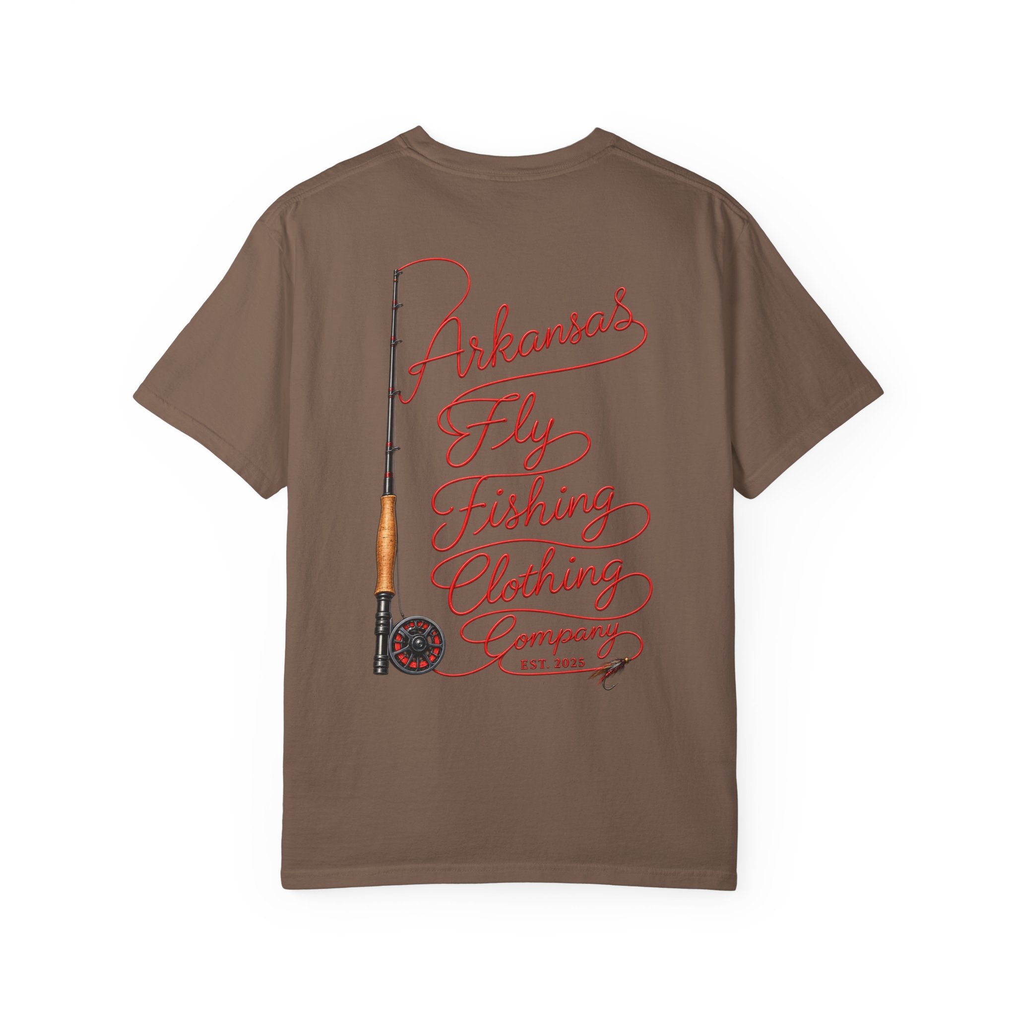 Arkansas Fly Fishing Clothing Company T-Shirt | Fly Rod Script Back Print
