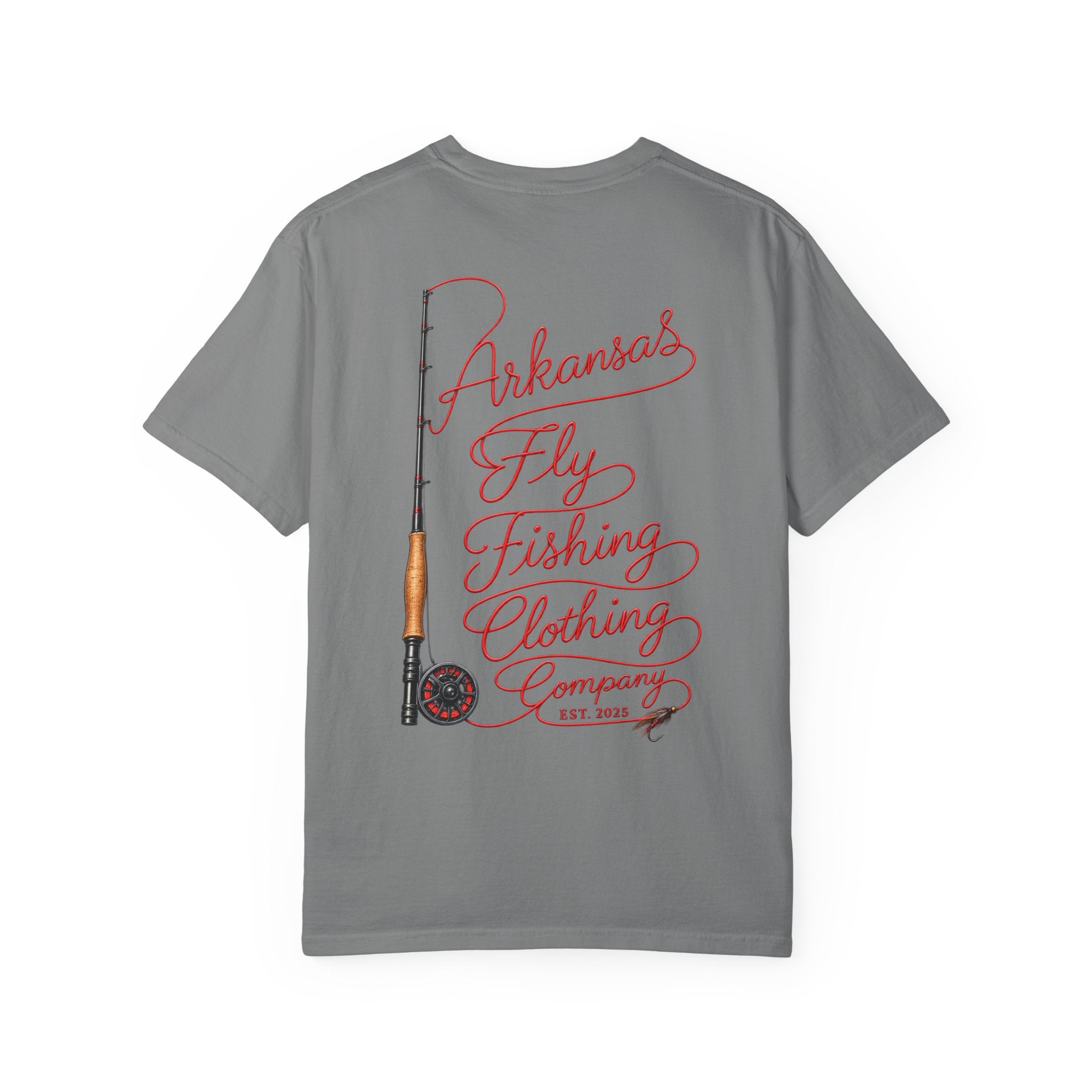 Arkansas Fly Fishing Clothing Company T-Shirt | Fly Rod Script Back Print