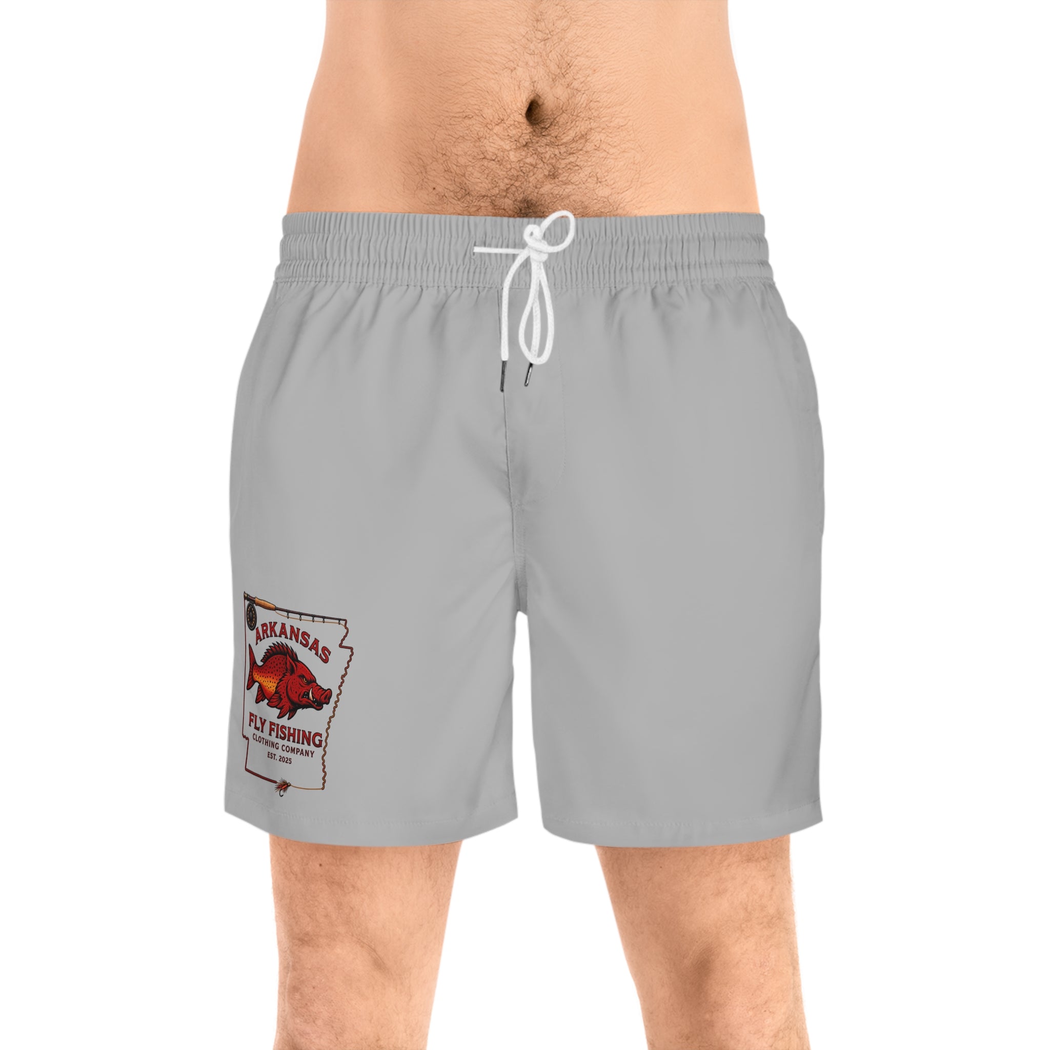 Arkansas Fly Fishing Swim Shorts — Men’s Mid-Length Beach Trunks