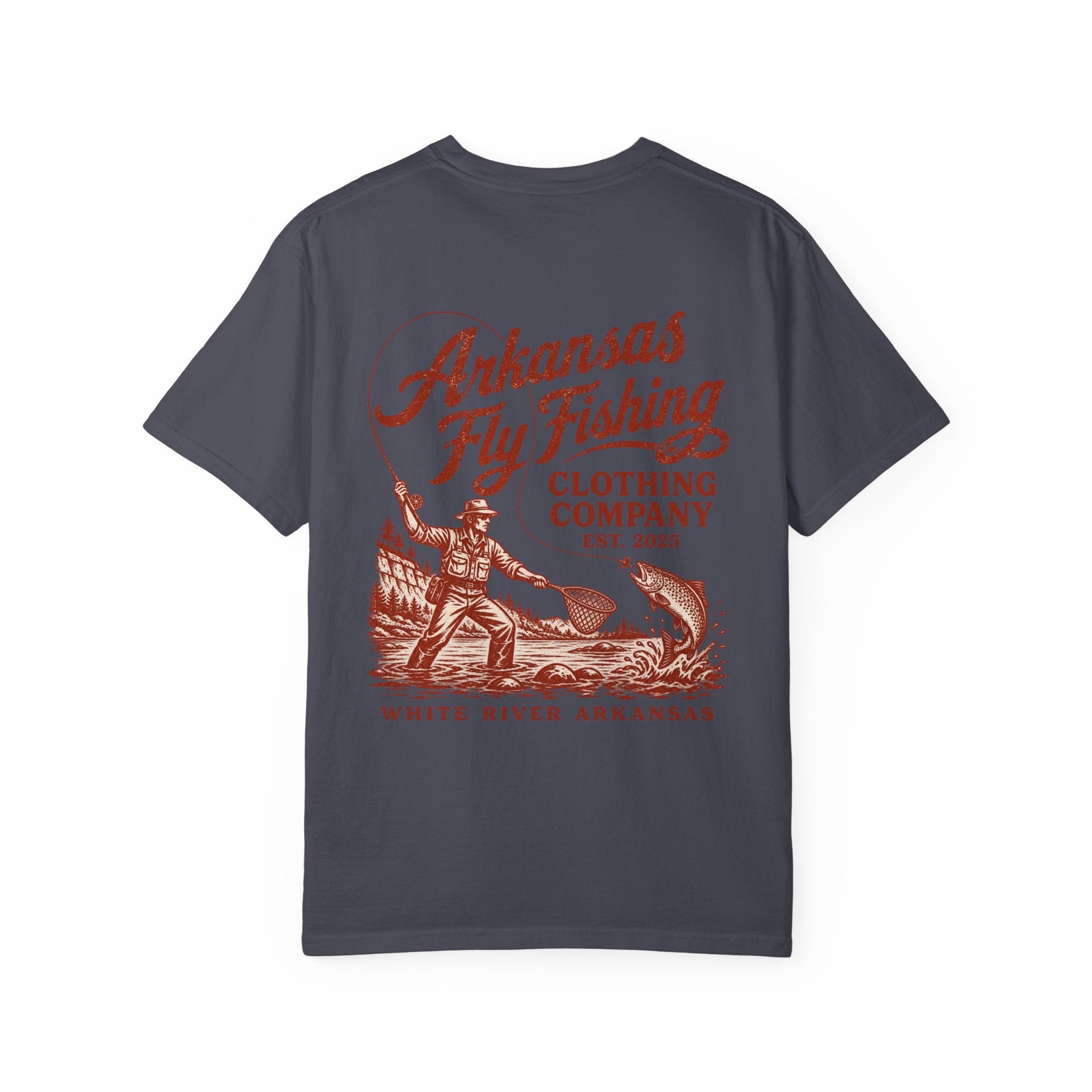 AFFC Arkansas Fly Fishing Hog/Trout Patch T-Shirt | Small Chest Graphic Large Back Graphic