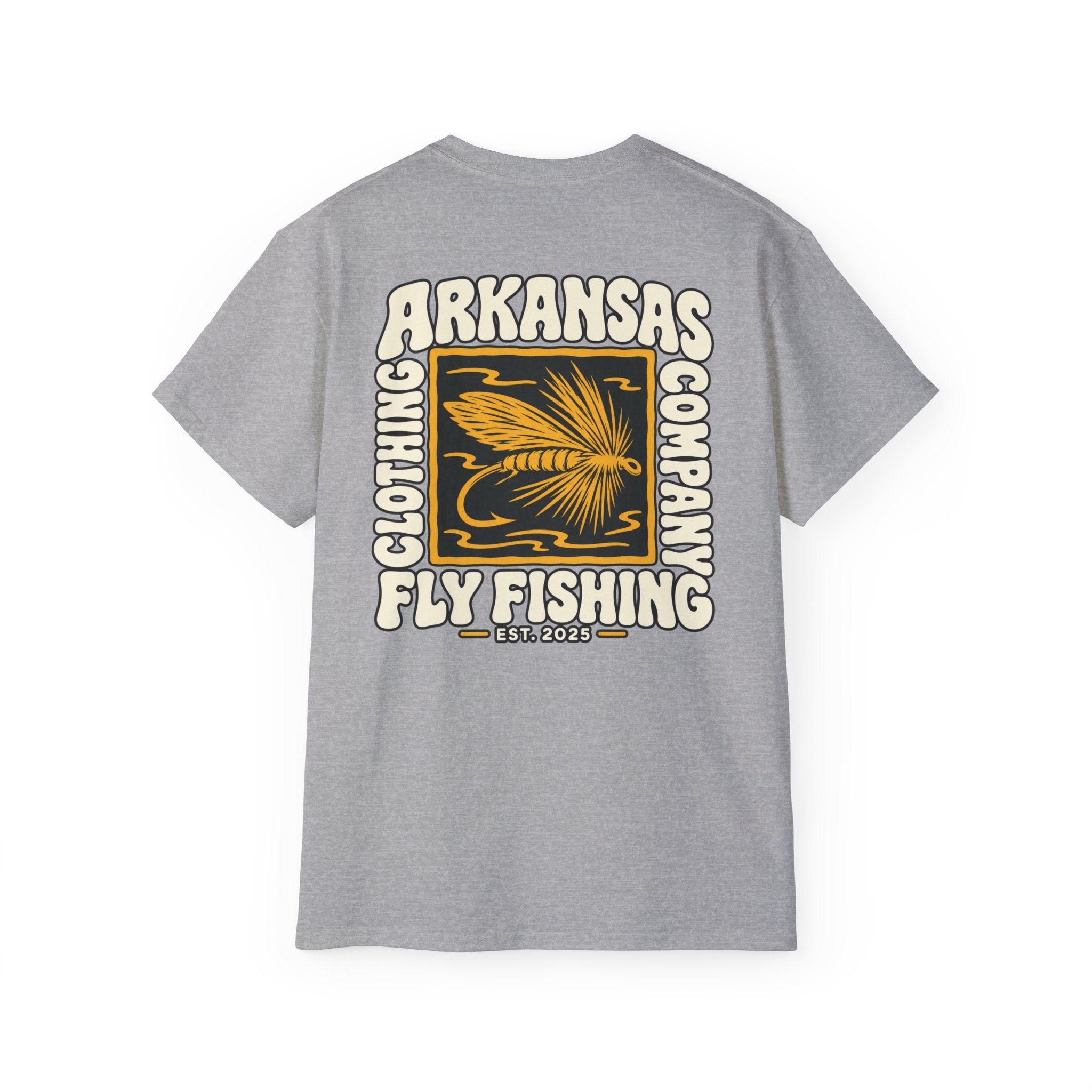 Arkansas Fly Fishing Clothing Company Square Graphic T-Shirt — Arkansas Clothing Company Vintage Fly Design