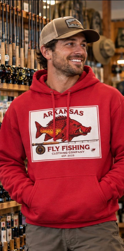 Arkansas Fly Fishing Clothing Company Hoodie – Vintage Hog/Trout Graphic