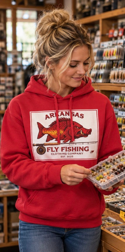 Arkansas Fly Fishing Clothing Company Hoodie – Vintage Hog/Trout Graphic