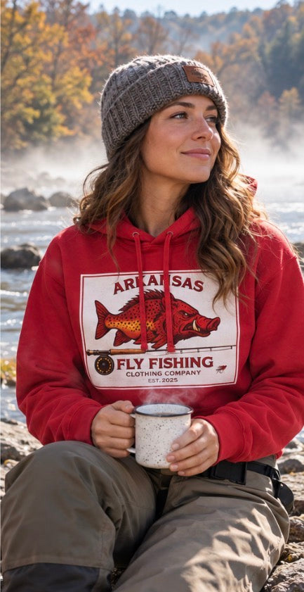 Arkansas Fly Fishing Clothing Company Hoodie – Vintage Hog/Trout Graphic
