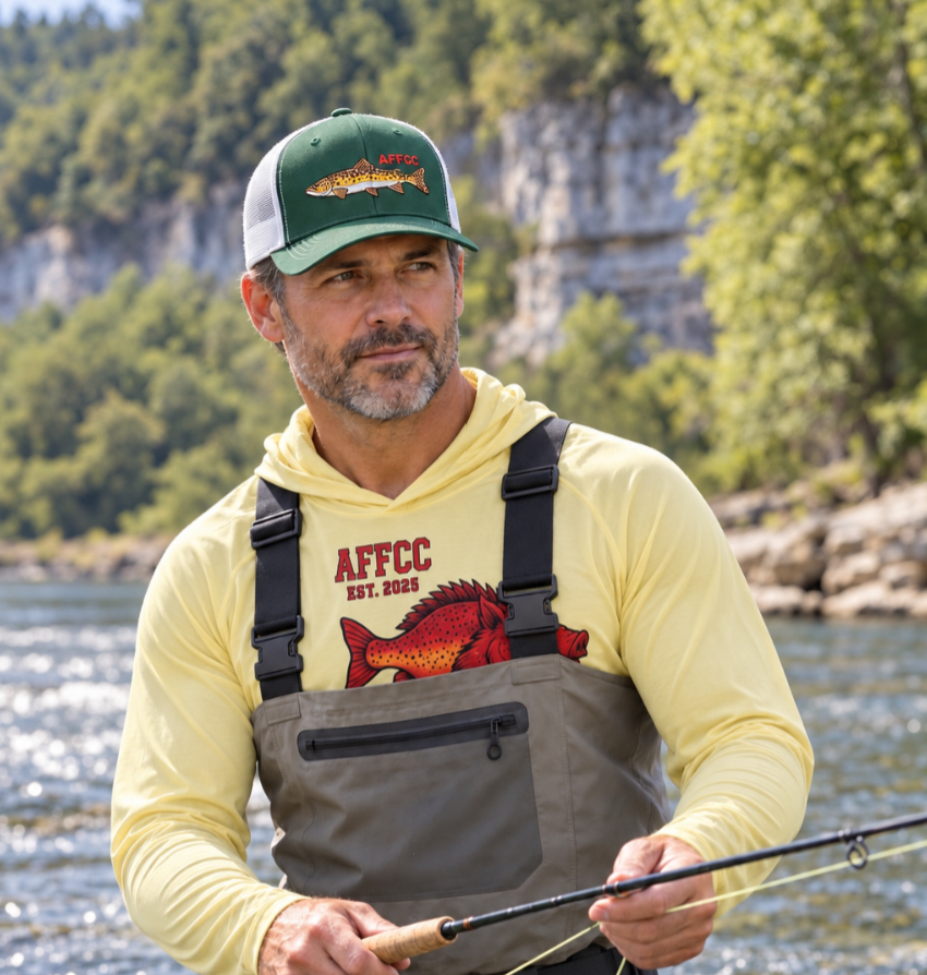 AFFCC Brown Trout Embroidered Trucker Hat – Embroidered Brown Trout ‘AFFCC’ Fishing Hat